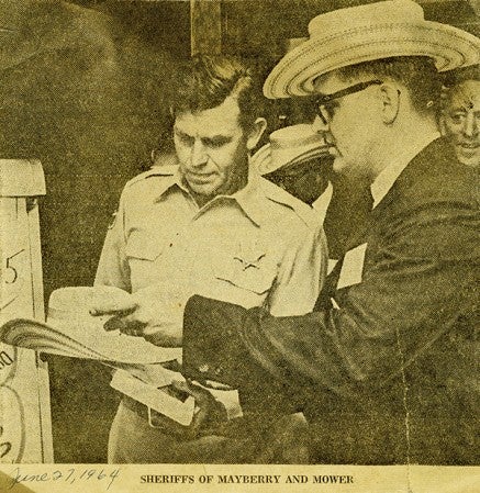 Doyle Lindahl meets TV sheriff Andy Griffith at a conference in 1964. Many described Lindahl as a real-life Andy Griffith. Photo provided