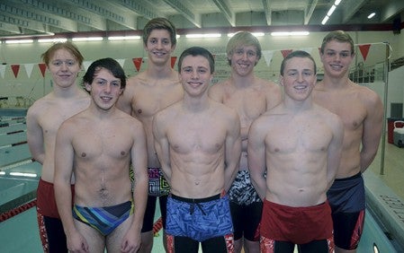 The Austin boys swimming and diving team will have seven athletes competing in the Class 'A' state meet. Back row (left to right): Isaac Christopherson, Craig Heimark, Ian Christopherson and Sawyer Myers; front row: Alec Anderson, Ben Walker and Seth Clasen. -- Rocky Hulne/sports@austindailyherald.com