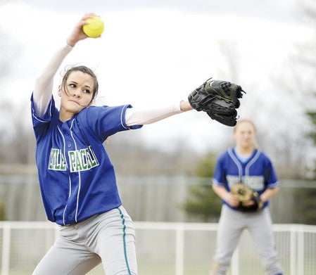 Lyle-Pacelli's Bethany Strouf pitches against Mabel-Canton Friday at Todd Park. Eric Johnson/photodesk@austindailyherald.com