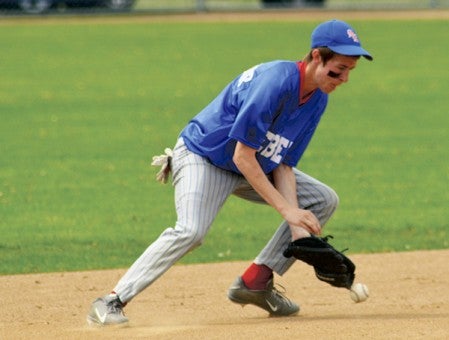 Southland's James Landherr fields a ground ball against Chatfield in Rochester Saturday. -- Rocky Hulne/sports@austindailyherald.com