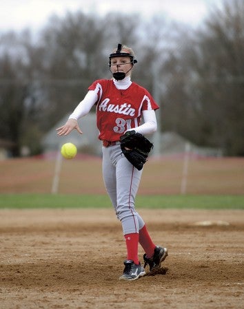 Jaidyn Bastain of Austin pitches the ball Thursday at Albert Lea High School's Hammer Complex.  -- Micah Bader/Albert Lea Tribune