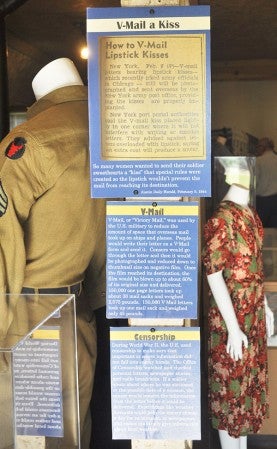 A display explains V-Mail and how women would V-Mail a lipstick kiss to soldiers at war. Curator Jaimie Timm’s said it was her favorite display. 