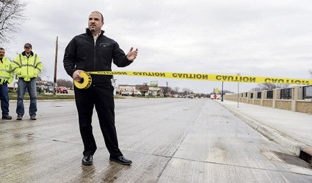 Steven Lang, Austin Public Works Director, talks about the Main Street North project before it was officially reopened Friday afternoon. Photos Eric Johnson/photodesk@austindailyherald.com