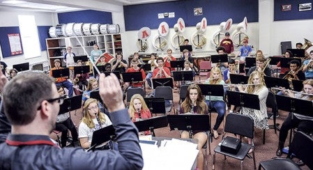 The Austin High School brand rehearses Thursday as it prepares for the upcoming Band Blast. Eric Johnson/photodesk@austindailyherald.com