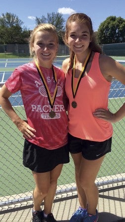 Austin sophomores Tara Watkins and Kellie Baier take first place at the Mankato East Round Robin Tennis Invitational. The duo was undefeated at the number three JV doubles position in Thursday's event. The Packers varsity players went 7-14 overall and the JV players went 12-8 overall. Photo Provided 