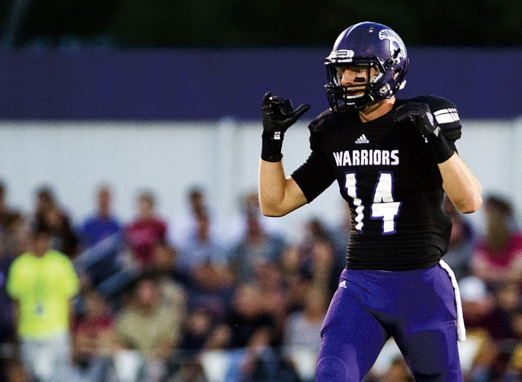 Winona State wide receiver Alan May (14) during a NSIC game against Minnesota-Duluth on Saturday, Sept. 27, 2014, at Warrior Stadium in Winona. Winona Daily News File Photo