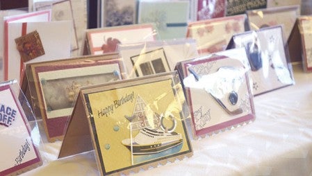 Homemade cards by Nancy Finley sit on a table at the fall festival Saturday. 