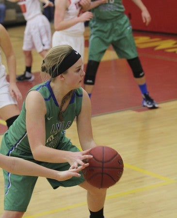 Lyle-Pacelli’s Kendal Truckenmiller handles the ball against Browerville in the Mountain Iron-Buhl tournament Wednesday. Photo Provided by Colleen Nelson