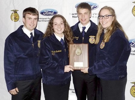 Noah Carroll, from left, Hannah Burkhart, Michael Carroll and Kristine Schechinger competed in Livestock Evaluation at the 87th Minnesota State FFA Convention on April 24-26 at the University of Minnesota in the Twin Cities. Photos provided