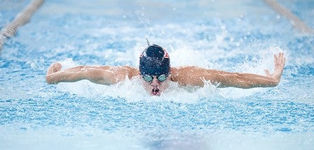 Albert Lea's Lindsey Horejsi swims the butterfly portion of the 200-yard individual medley Thursday on Senior Night against Mankato East at Albert Lea. Albert Lea Tribune