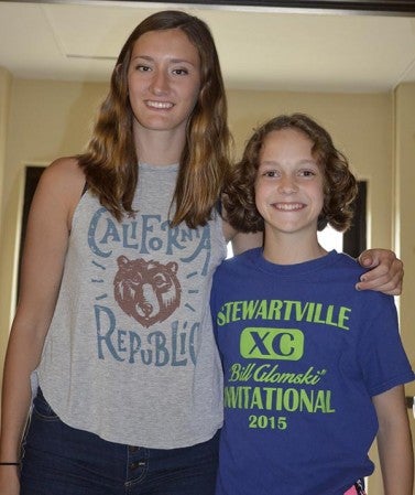 Sarah Holtz, left, and Kayla Christopherson, right, will represent the Lyle-Pacelli track and field team at the Class A state meet next week in St. Paul. Rocky Hulne/sports@austindailyherald.com