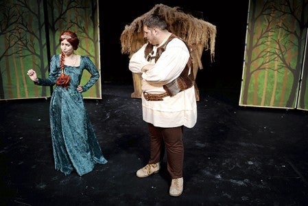 Robert Johnson as Shrek is mobbed by the Fairytale Creatures during rehearsel for the Summerset Theatre presentation of “Shrek the Musical.” Eric Johnson/photodesk@austindailyherald.com