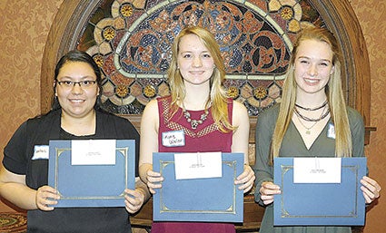 Twelfth-grade Access Scholarship winners, from left, Neftali Lopez, Katie Waller and Paige Raymond. Not pictured: Miranda Bergemann. 