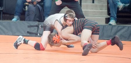 Jackson Hale of GMLOS wrestles Saturday at the Minnesota State Wrestline Meet. Jarrod Peterson/Austin Daily Herald