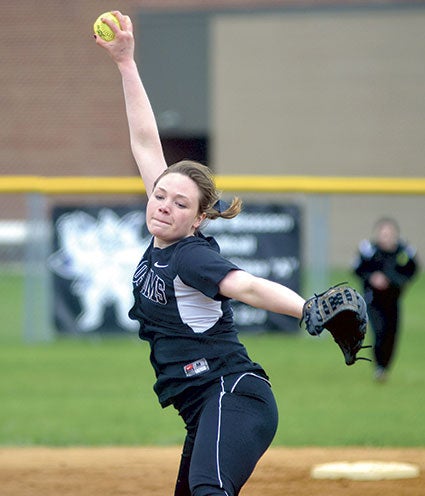 Blooming Prairie’s Elly Strunk pitches for the Awesome Blossoms against Randolph in Blooming Prairie last spring. Herald file photos